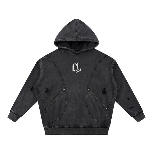 Snow Washed Distressed Cemented Hoodie